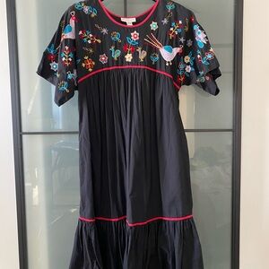 Erika Taylor Embroidered Black Dress with Floral Accents